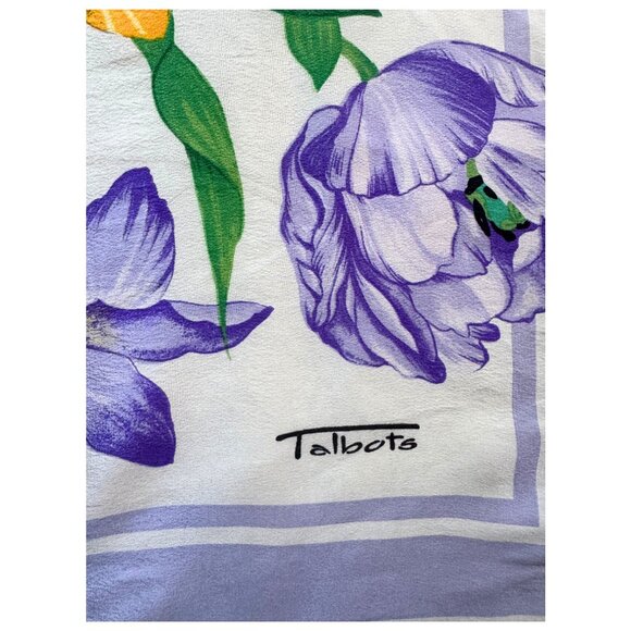 Talbots Purple Yellow Pink Floral Silk Scarf Made in Japan 34" X 35" Vintage - Picture 3 of 5